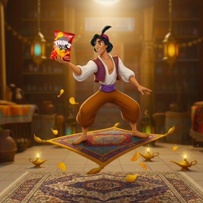 Vibrant chips packaging design targeting youth with playful characters.