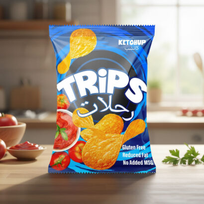 Custom chips pouch packaging design with animated characters and bold colors.